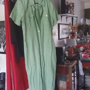 Robbie Bee Green Maxi Dress with Button-Up Front